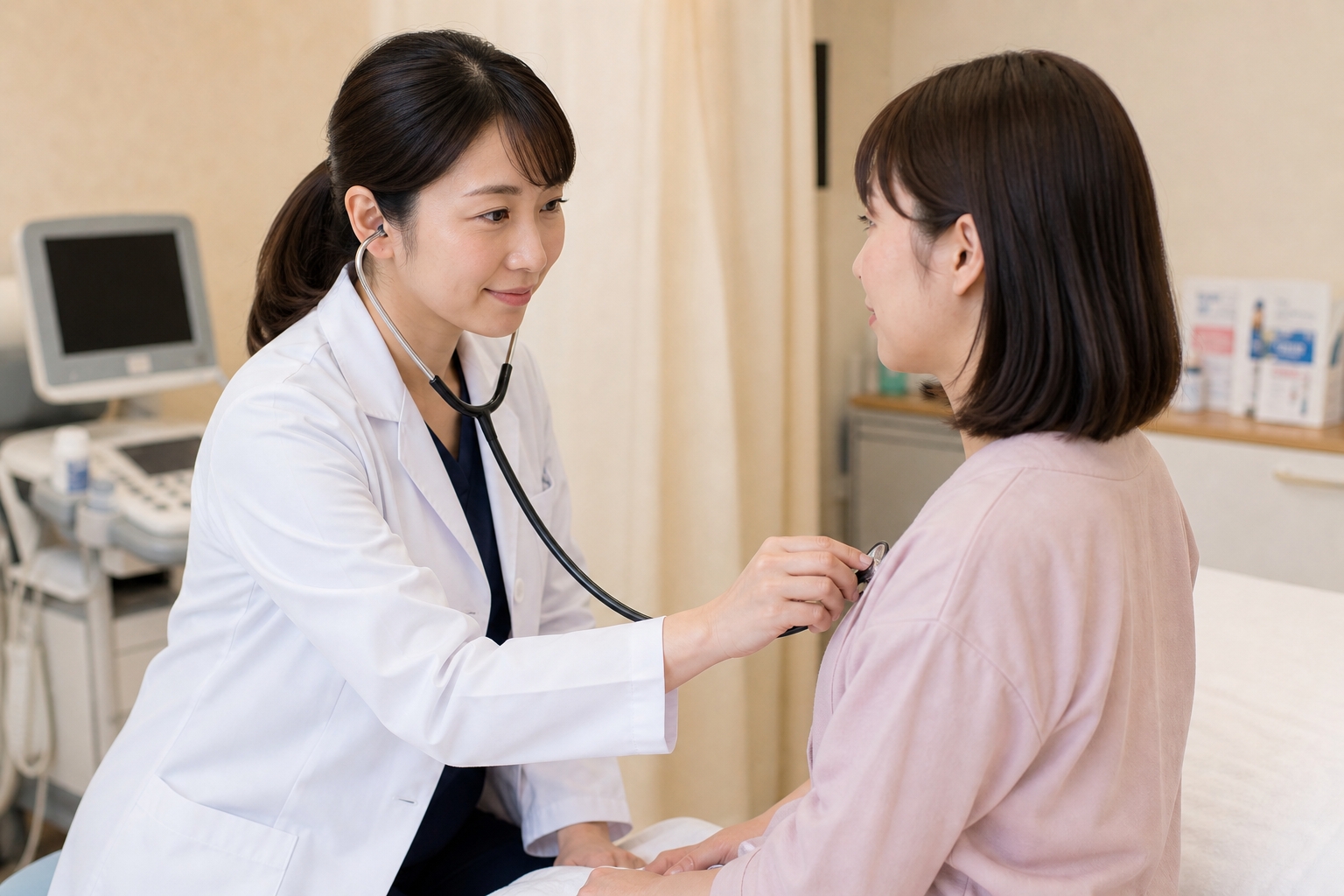 聴診を行う内科診療の様子