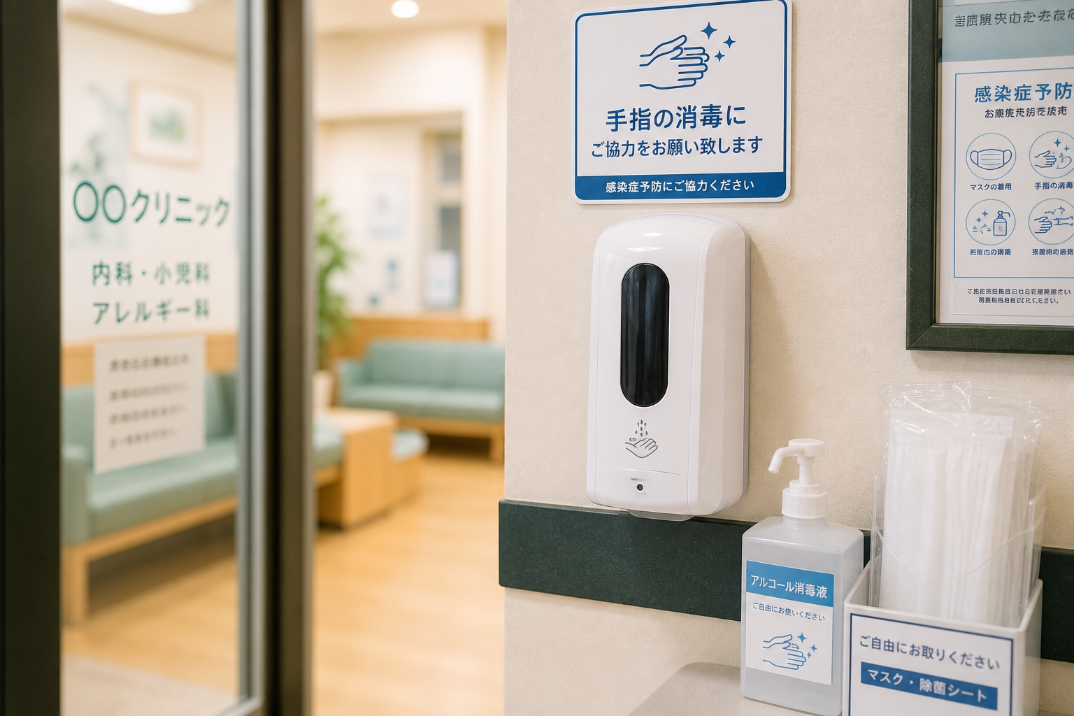 入口の手指消毒設備のイメージ